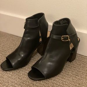 Faux leather peep toe heel